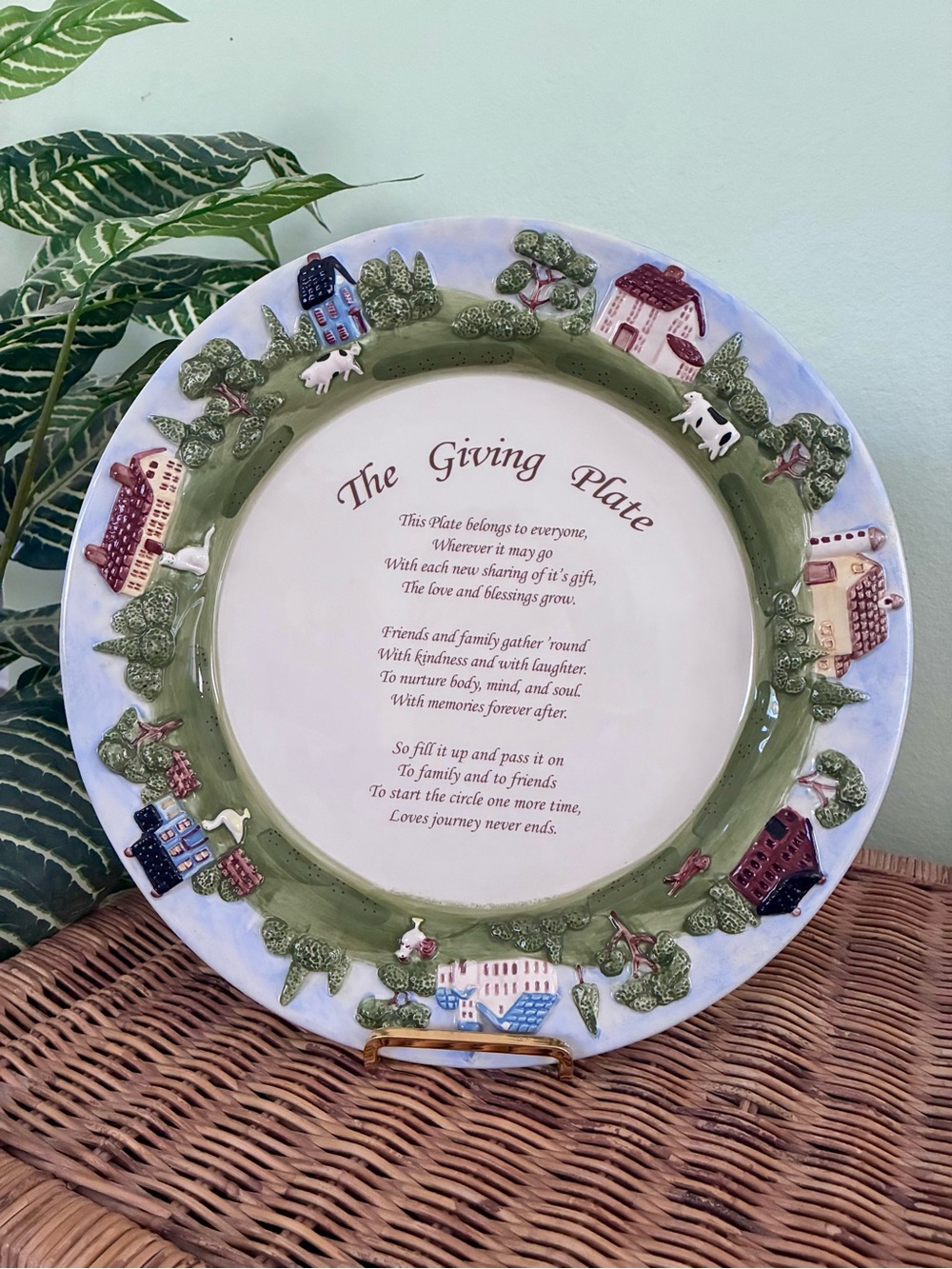 Vintage “The Giving Plate” Ceramic Serving Platter - 3D Hand Painted